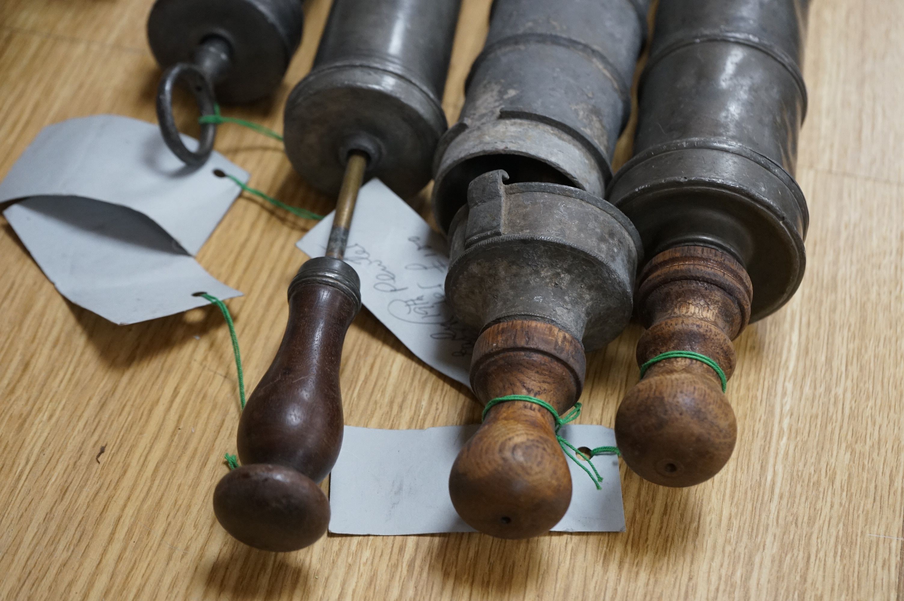 Four 18th/19th century pewter clyster syringes